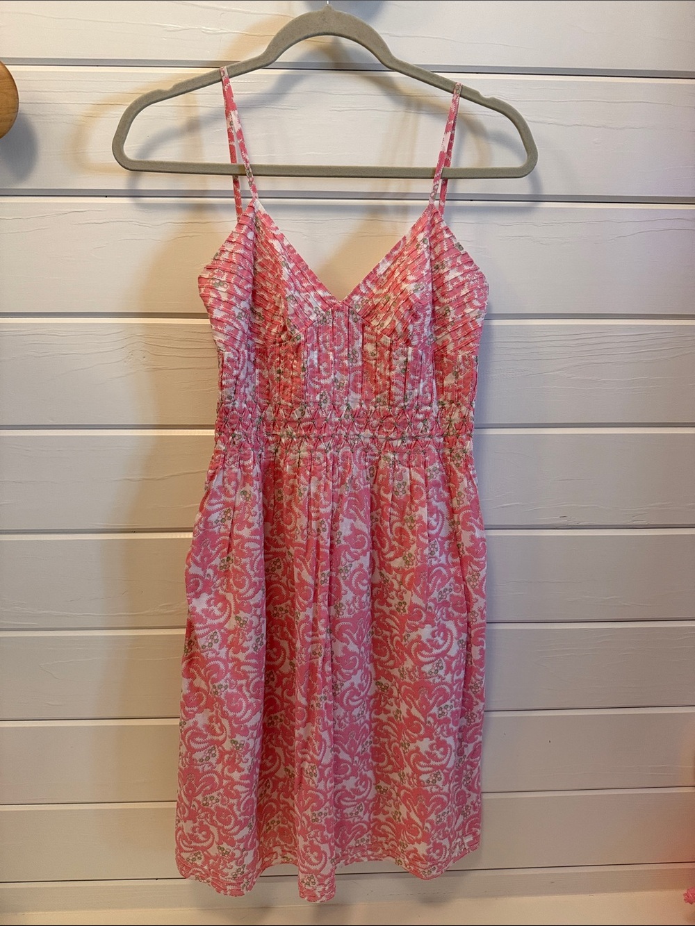 Tocca Vintage Patterned Smocked Spaghetti Strap Sundress With Embroidery